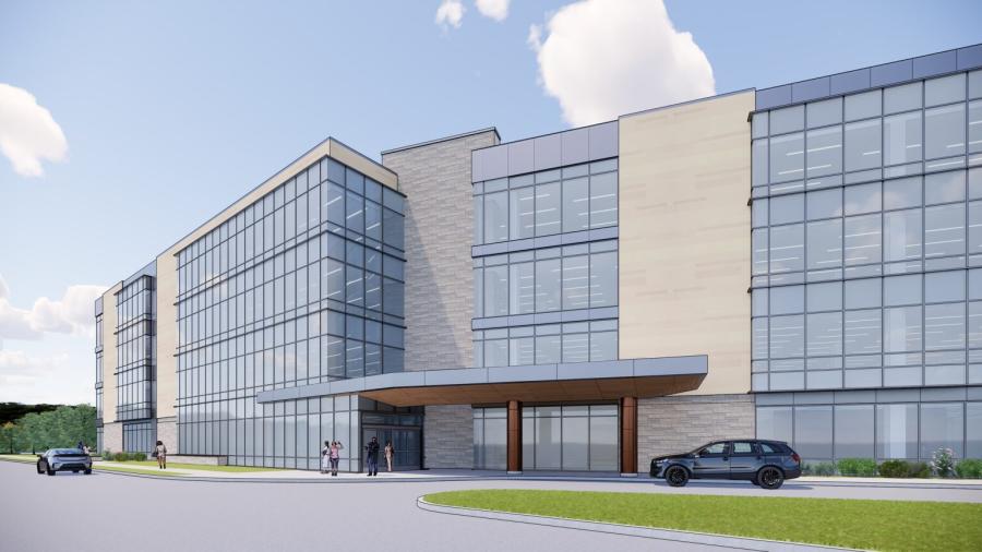 A design rendering of the 126,000-sq.-ft. Mount Nittany Health outpatient center under construction at Toftrees West. Design firm Stantec is the architect for the project and Alexander Building Construction is managing construction. (Rendering courtesy of statecollege.com)