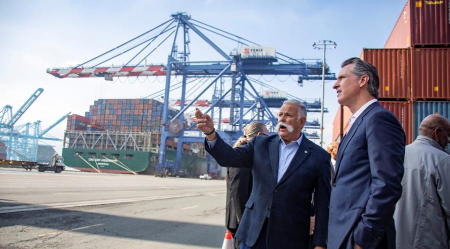 Seventy percent of the program funding will go to projects that support goods movement through the ports of Los Angeles and Long Beach and 30 percent will fund ports and goods movement infrastruce in the rest of the state. 
(Gov. Newsom photo)