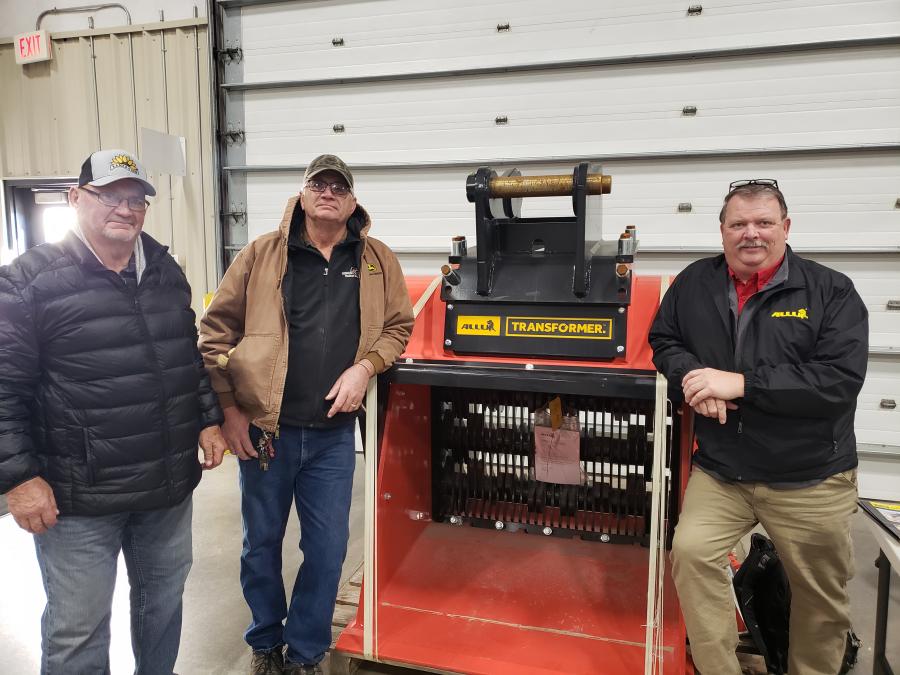 (L-R): Joe Hoheisel and Michael Rausch of Garden Plain Township learn about the benefits of the ALLU Transformer from Andy Neff, territory sales manager of ALLU.  (CEG photo)