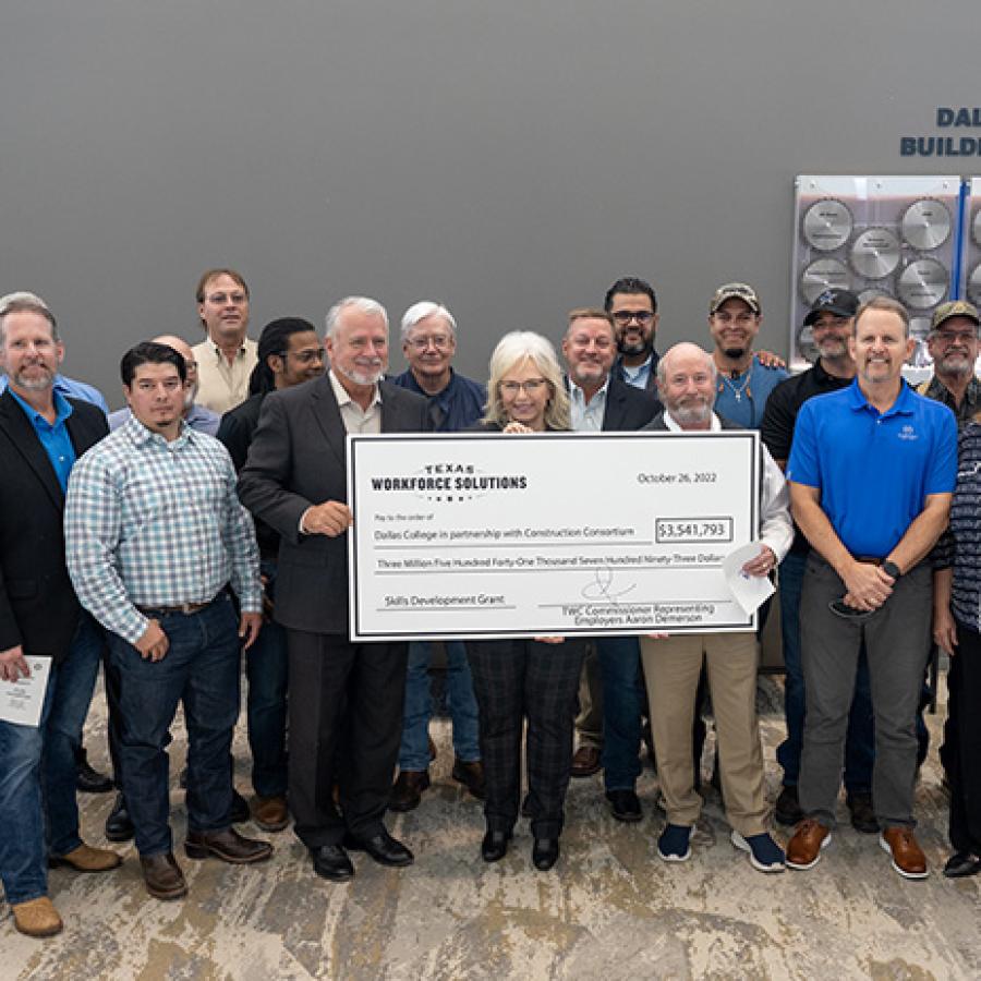 Dallas College and TWC representatives and business partners celebrate the $3.5 million construction training grant.
(Dallas College photo)