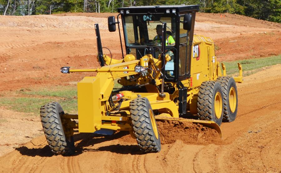 Fine grading on the site was achieved by a Cat 140 motor grader. 
(CEG photo) 