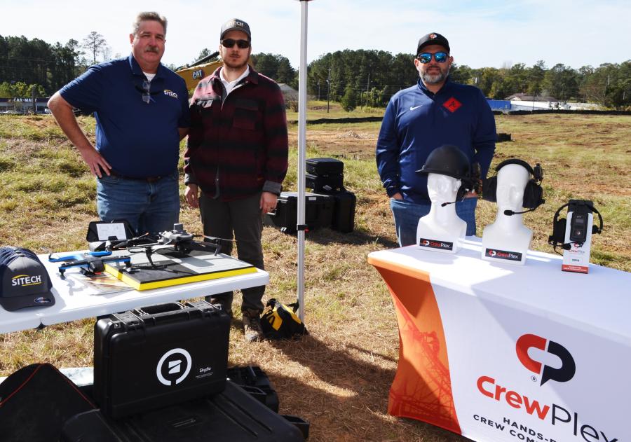 (L-R): Demonstrating their products and services for site work were Sitech South representatives Mike Henderson and Justin Andrews, and Dan Franklin of CrewPlex, a communications product line sold by Sitech South.
(CEG photo) 