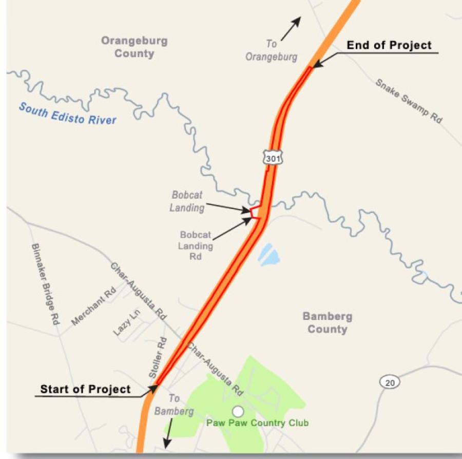 In addition to the main bridge over the river, a swamp river structure, or U.S. 301’s overflow bridge, also will be replaced. (Map courtesy of South Carolina Department of Transportation website)