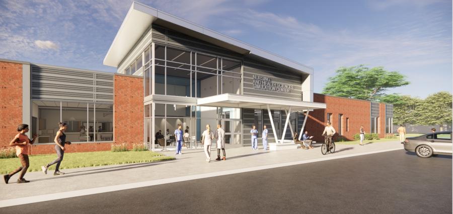The ASU Nursing and Health Sciences Simulation Facility will create opportunities to support and enable collaboration with other programs in the region and will include space for simulation labs with low-, medium- and high-fidelity manikins, control rooms, observation spaces, related hospital simulation spaces, work areas and other amenities. (Rendering courtesy of Albany State University)