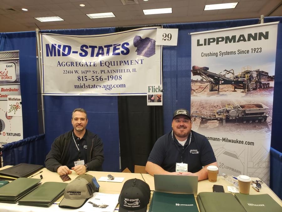 Jeff Hayes (L) and Mike Jacob of Mid-States Aggregate Equipment of Plainfield, Ill., had some great swag for attendees. 
(CEG photo)