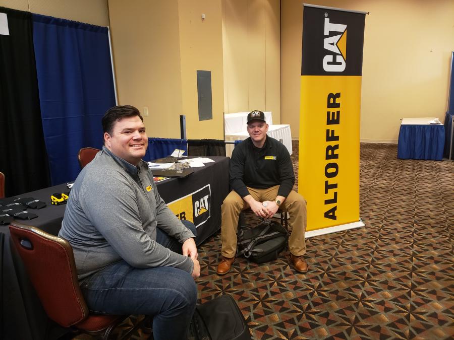 RJ Mattes (L) and Cody Harshbarger of Altorfer Cat were ready to greet guests and discuss all their company can offer the aggregate industry.
(CEG photo)