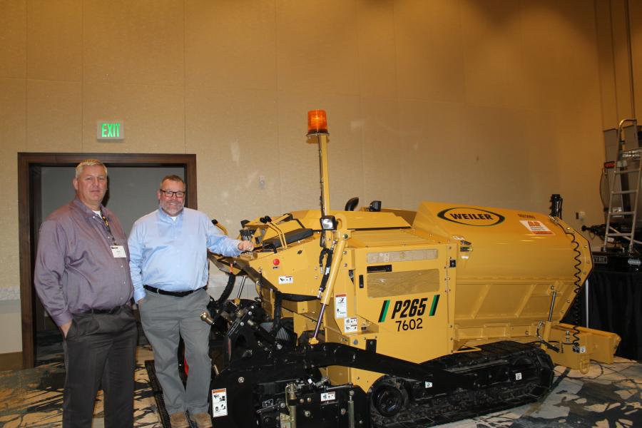 The Ziegler Cat team of Blake Aldrich (L), Minneapolis paving representative, and Chris Mullen, territory manager, Columbus, Minn., brought a Weiler P265 heavy-duty screed. The 3,000-lb. heavy-duty screed delivers outstanding mat quality and paving range.
(CEG photo) 