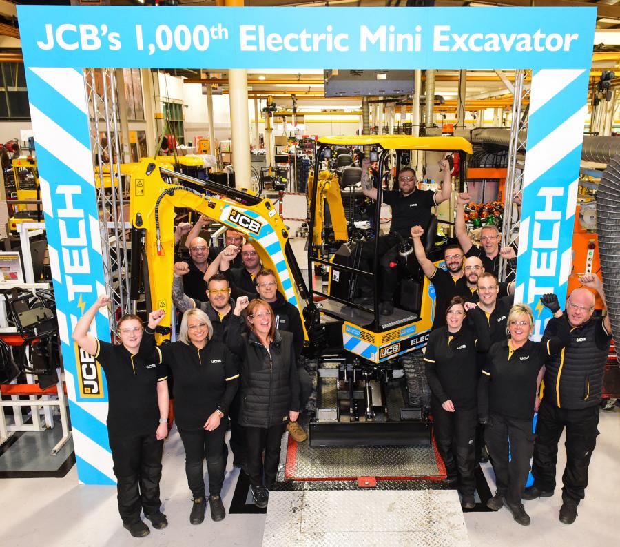 On Dec. 21, employees at JCB Compact Products gathered on the shop floor to cheer the milestone 1,000th 19C-E model off the production line.