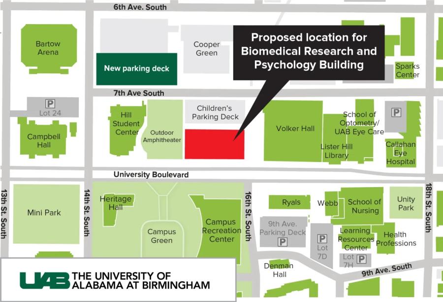 The proposed location. (Map courtesy of The University of Alabama at Birmingham)
