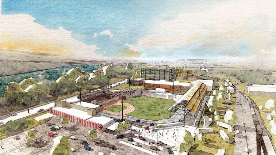 The new Lookouts' stadium will be a 'multi-use stadium' meaning it could be used for concerts, community events, and a number of other things during the minor league baseball off season. (Rendering courtesy of South Broad Chattanooga)