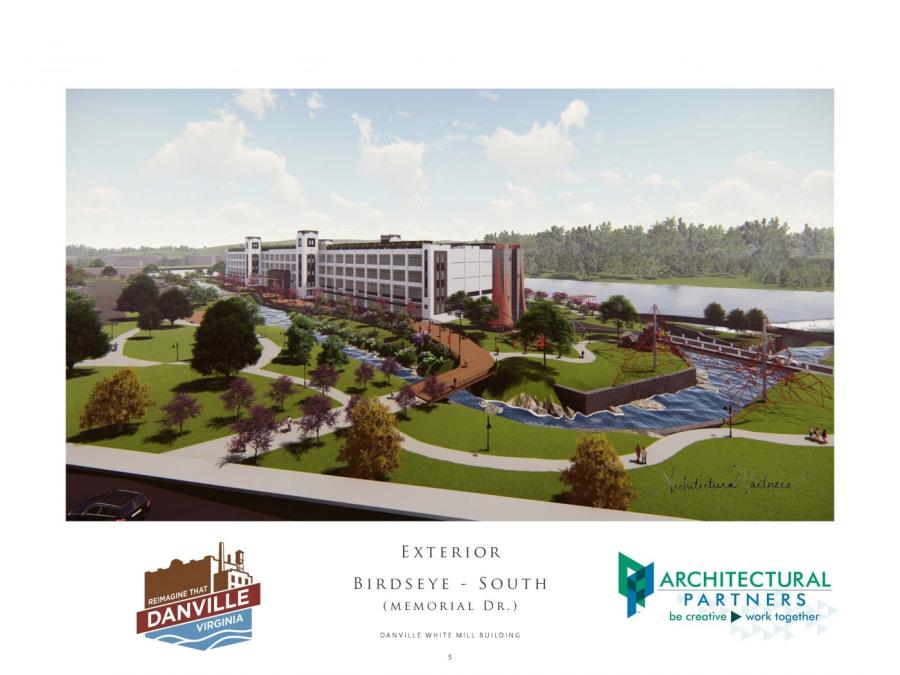 The city of Danville received $5 million to redevelop the White Mill. (Rendering courtesy of Architectural Partners)