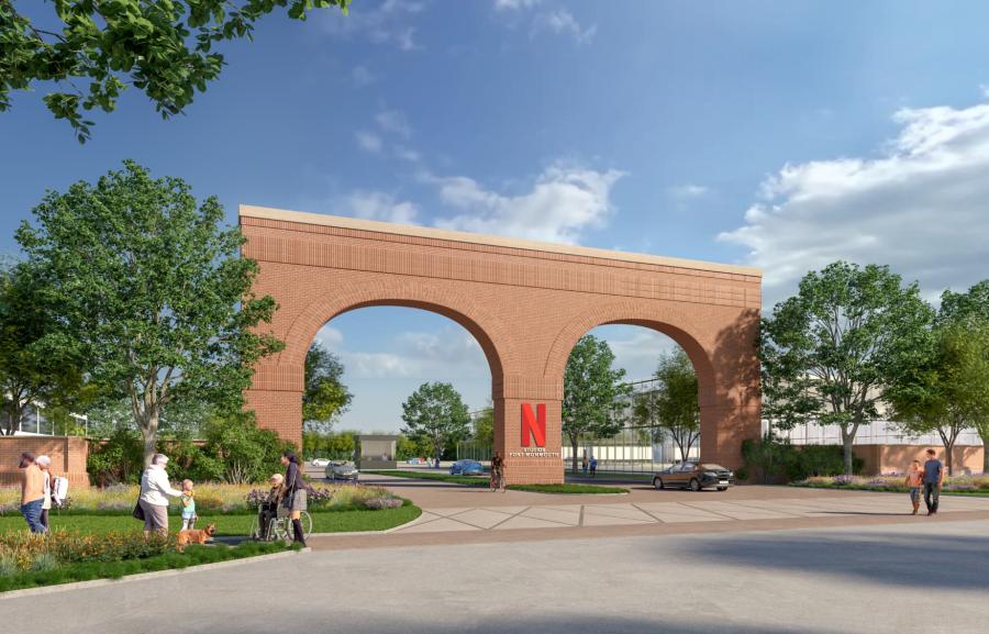 New Jersey Gov. Phil Murphy and Netflix announced in late December that Netflix will develop an East Coast production facility on the former U.S. Army post at Fort Monmouth, south of New York City, in Monmouth County, N.J. (Rendering courtesy of Netflix)