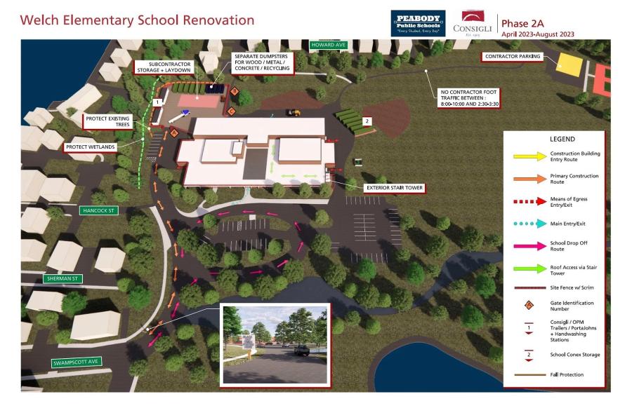 The city broke ground on the project last spring to update parts of the building in need of repair or upgrades. By this April, improvements to the school’s front entrance, lobby, front-facing classrooms and a new nurse’s office will be complete, allowing students to again use the school’s main entrance, said Superintendent Josh Vadala. (Rendering courtesy of Welchbuildingproject.com)