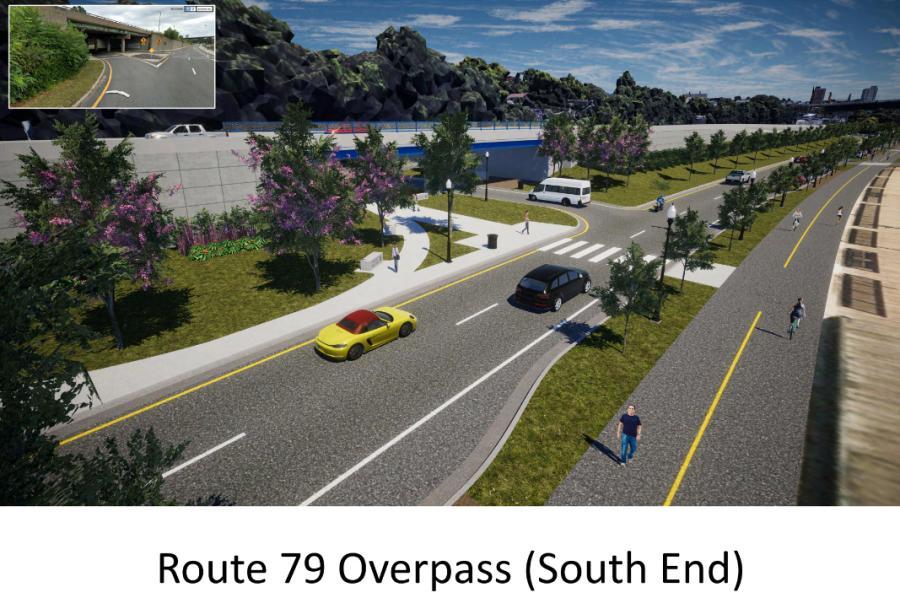 MassDOT is redesigning the mile long corridor along and across Route 79 and Davol Street to improve mobility, connectivity and safety.  (MassDOT rendering)