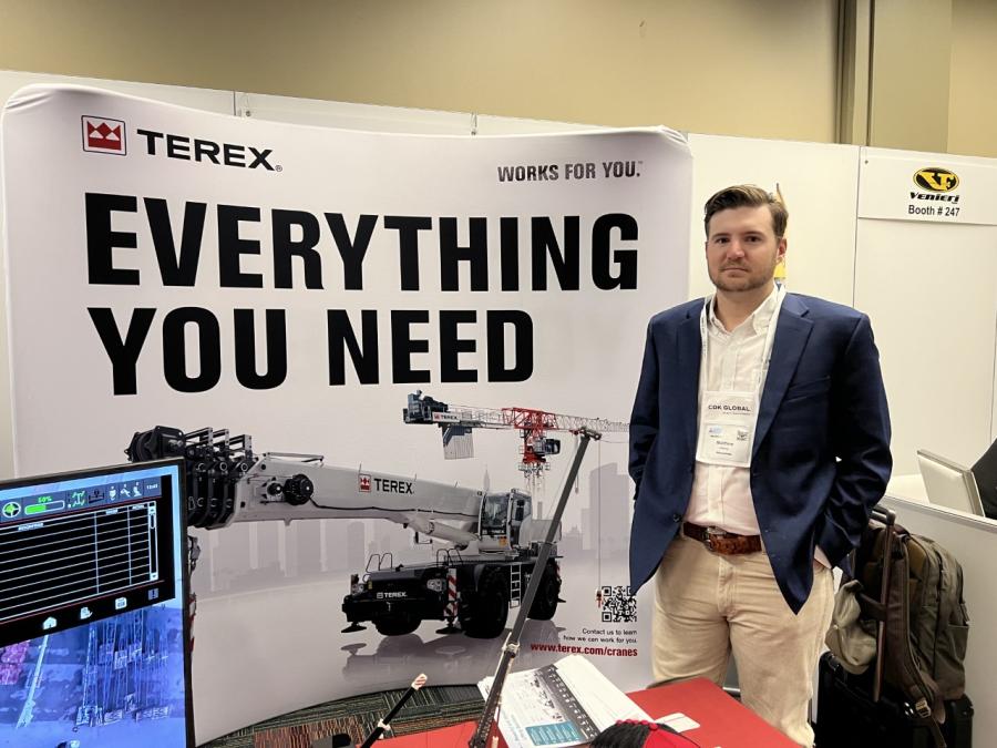 Matthew Henry, regional sales manager of Terex Cranes, said Terex has moved into its new North American headquarters in Wilmington, N.C., and is actively seeking dealers for its line of rough-terrain cranes.
(CEG photo)