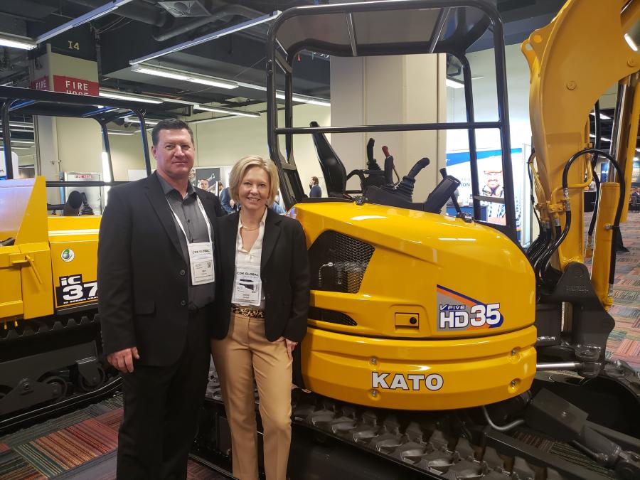 Kato’s Bart DeHaven (L), director of sales, and Jenny Smith Price, president of sales, brought a HD35 mini-excavator and an iC37 crawler carrier to the show.
(CEG photo)