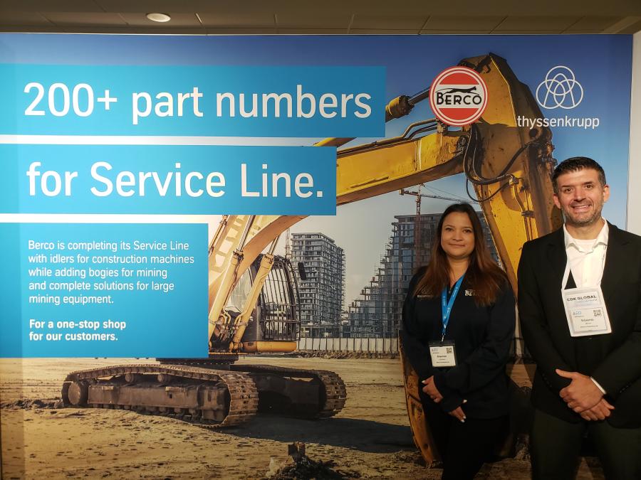 Shannon Johnson and Eduardo Ienne of Berco of America Inc. were at the AED Summit to explain how the company supplies components for tracked earthmoving machinery. 
(CEG photo)