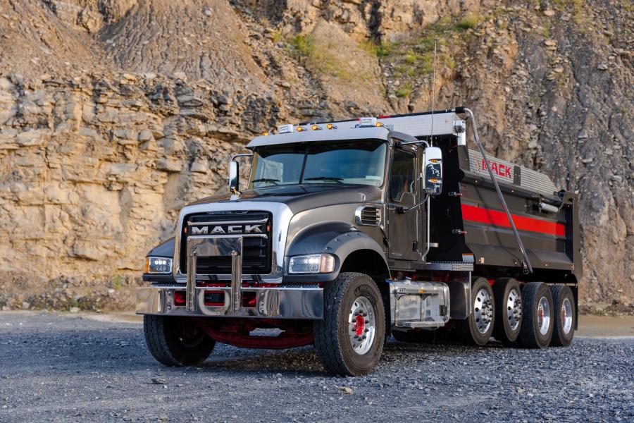 Mack Trucks debuted an updated Mack Granite at the 2023 World of Concrete trade show.  The refreshed truck features a new, more modern fascia featuring an updated chrome grille and self-heating LED headlamps that offer up to 50 percent better visibility.