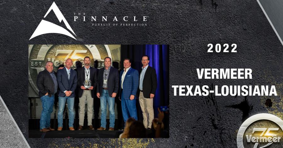 In addition to this year’s Pinnacle Award, Vermeer Texas-Louisiana also won the Speciality Excavation Products Performance Leader award.
(Vermeer photo)