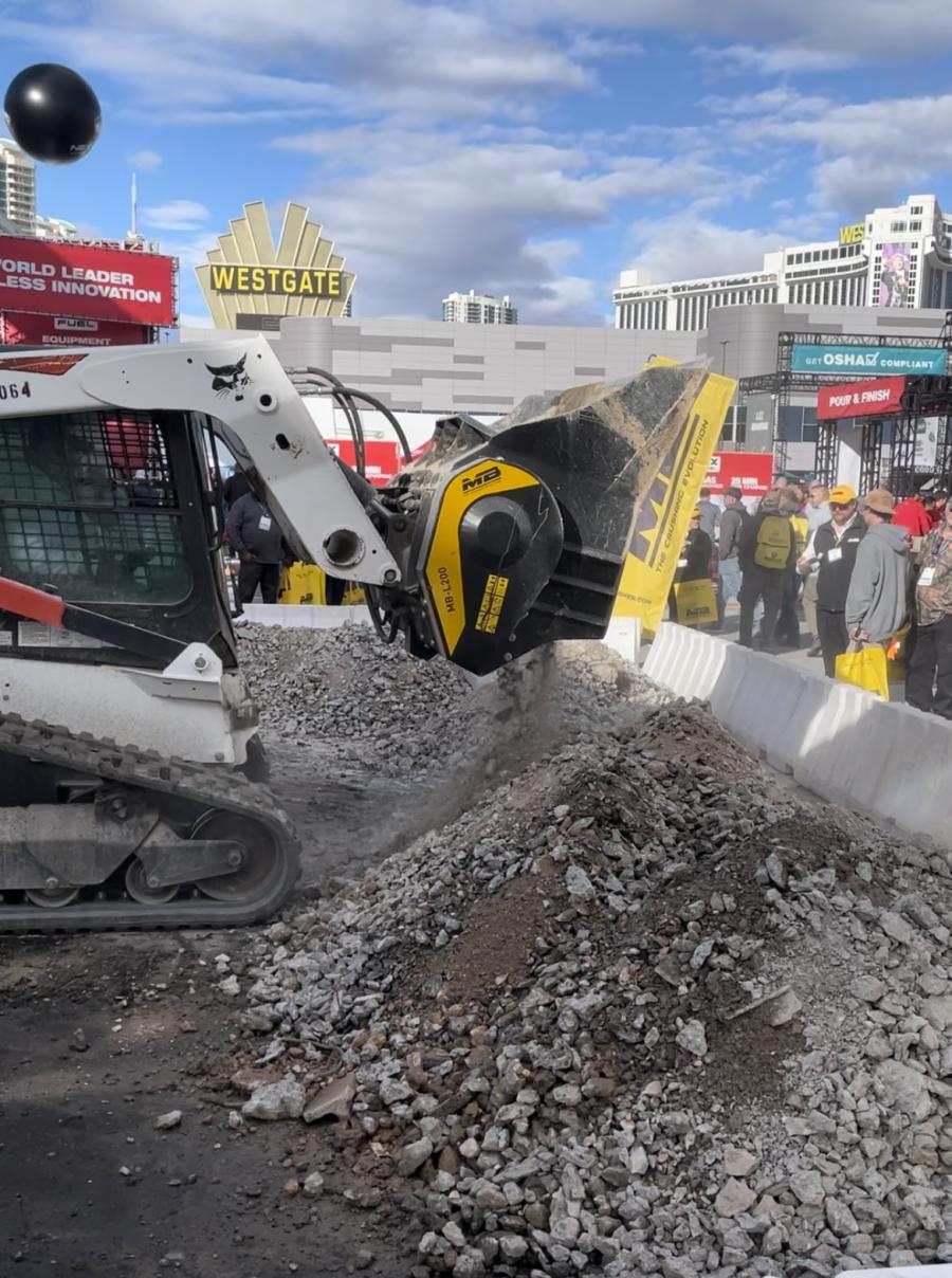 MB America’s crushing demonstrations always draw a crowd as they show the versatility and power of the company’s crushing and earthmoving attachments in a variety of applications, from demolition to earth removal. (CEG photo)