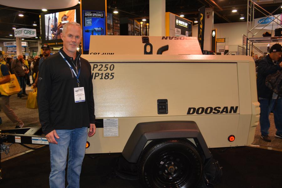 John Hargett of Doosan Portable Power was on hand to answer questions about Doosan’s line of air compressors, including the P250/HP185, which Hargett said was versatile enough to be used in a variety of concrete construction applications.
(CEG photo)