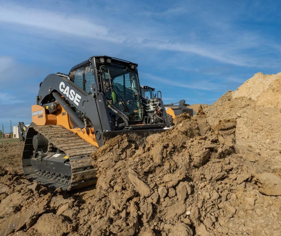 The hallmark advancement of the Case Minotaur DL550 is the chassis-integrated C-frame with six-way dozer blade.