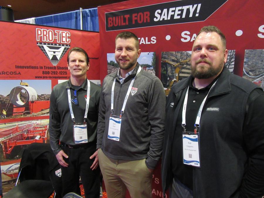 (L-R): Pro-Tec Equipment’s Fred Schuessler, Josh Post and Rob Coppens spoke with attendees about the company’s trench shoring equipment.
(CEG photo)