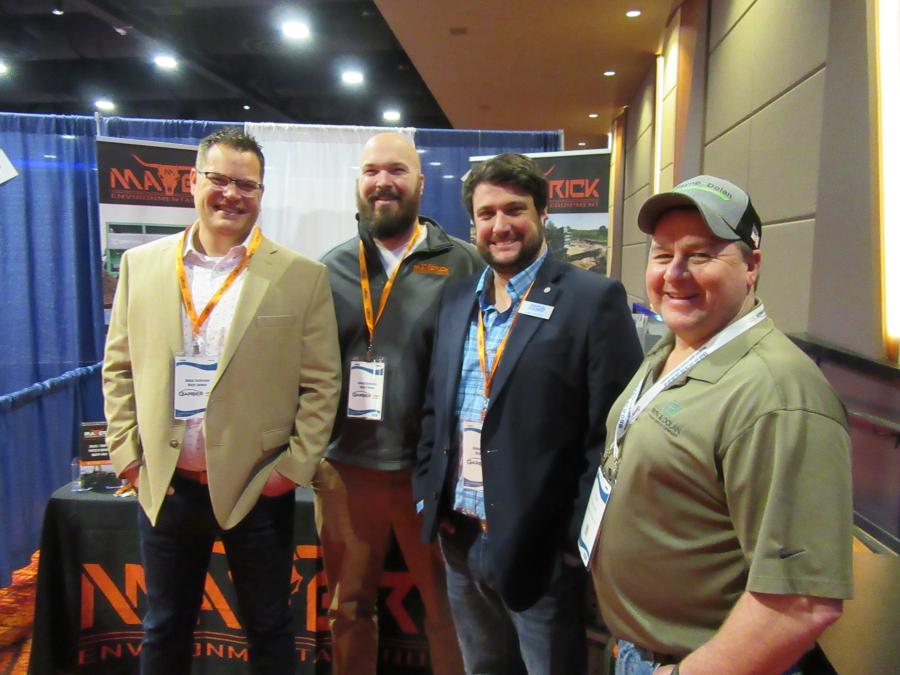 (L-R): Maverick Environmental Equipment’s Fred Makinen and Matt Smith discussed the dealership’s lineup of material processing equipment with Payne and Dolan’s Luke Gordon and Paul Johnson.(CEG photo)