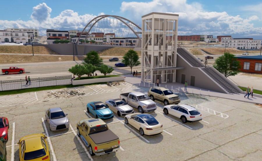 This artist's rendering shows the planned pedestrian bridge from the new inter-city rail station to Purchase Street in New Bedford. (Rendering courtesy of the City of New Bedford)