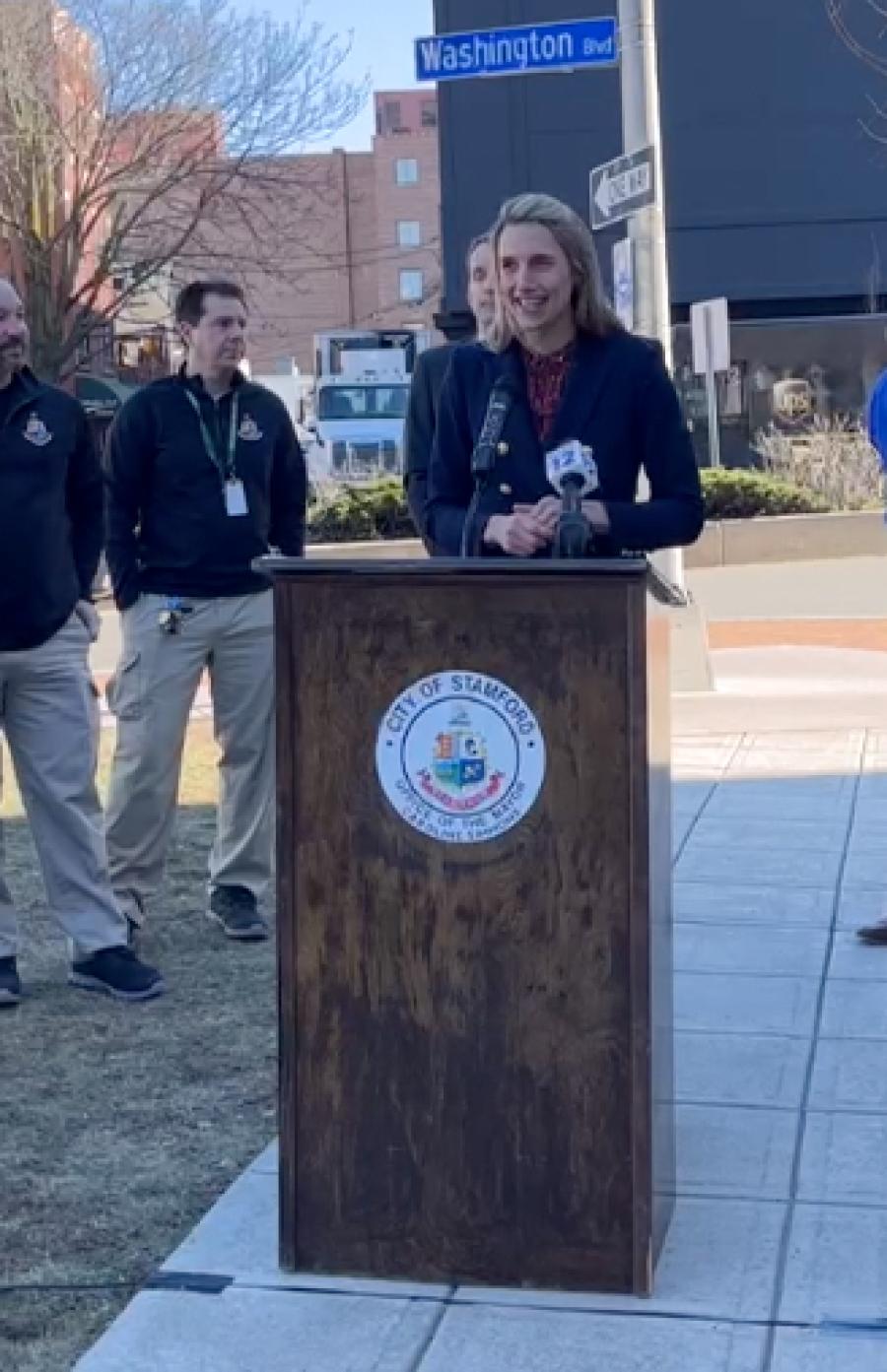 Mayor Caroline Simmons was joined at Rippowam Park in downtown Stamford by U.S. Congressman Jim Himes (D) and other local elected officials and municipal department heads to unveil the project’s funding