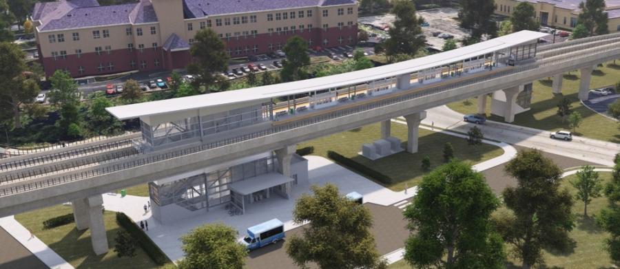 The KOP Rail project will extend the existing Norristown High Speed Line (NHSL) 4 mi. into King of Prussia. (Rendering courtesy of iseptaphilly.com)