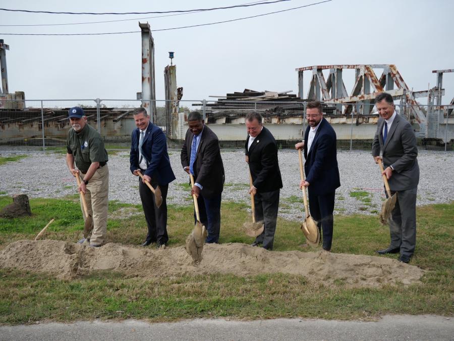 DOTD Secretary Shawn Wilson, along with state and local officials, participated in a groundbreaking ceremony to celebrate the first phase of a permanent replacement for the Leo Kerner Swing Bridge. (Photo courtesy of the Louisiana Department of Transportation and Development)