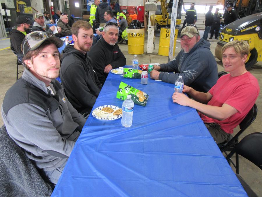 Dobson Excavating’s Mitchell Dobson, Casey Cotterill, Brent Douglas and Darren Dobson were joined by Southeastern Equipment’s Mike Townsend as they enjoyed some lunch.
(CEG photo) 