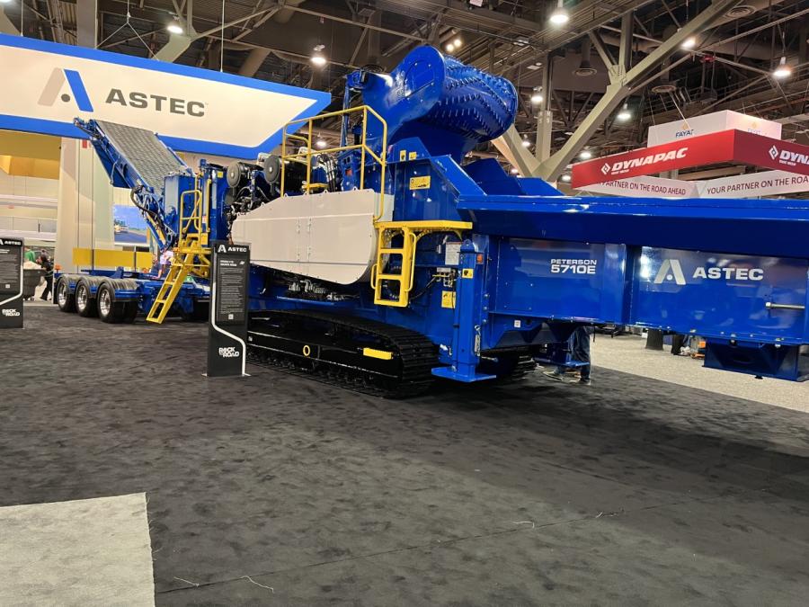 The new Astec Peterson 5710E horizontal grinder features a larger screening area with four customizable grates. 