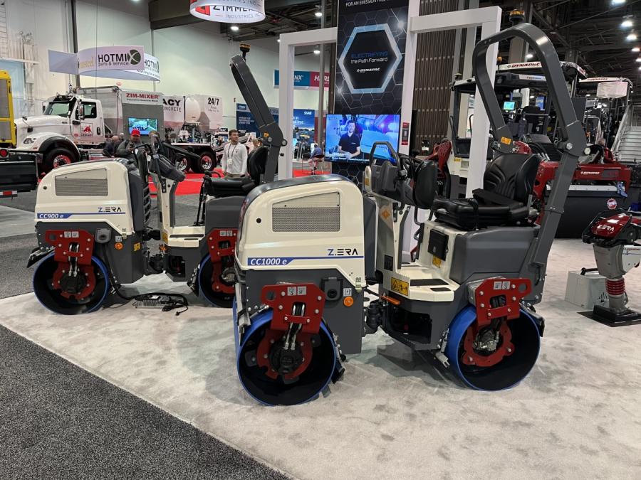 Among the many machines on display at the Dynapac exhibit are the CC900e and CC1000e electric rollers. 