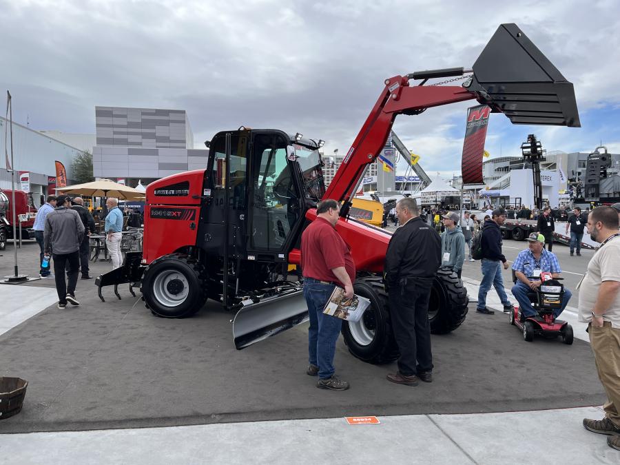 Attendees could see Mauldin’s paving equipment lineup up close at ConExpo, including this M415XT Raised on Blacktop maintainer. The M415XT has been called a “pocketknife on wheels” with its motor grader blade, loader bucket and scarifier on the back. 