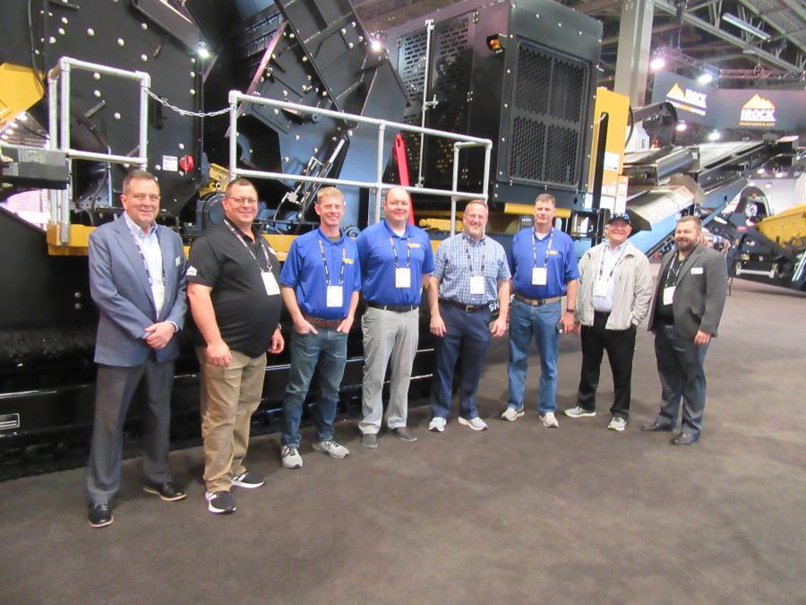 (L-R) are Matt Holmes of IROCK Crushers, Valley View, Ohio; Howard Malhado of IROCK Crushers; Kyle Bodkin of Ohio CAT, Columbus, Ohio; Mike Cullen of Ohio CAT; Ken Taylor, president of Ohio CAT and IROCK Crushers; Chris Harris of Ohio CAT; Dan McManamon of Ohio CAT; and John Patton of IROCK Crushers. 