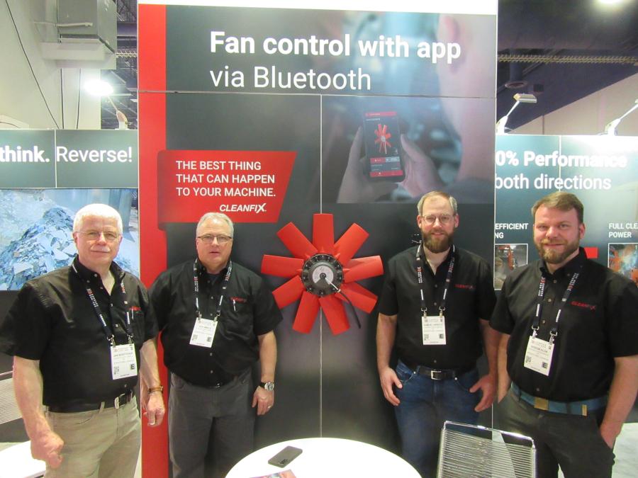 (L-R) are Jan Boettcher, Don Smale, Samuel Arnold and Gideon Flor, all of Cleanfix North America Inc., Stratford, Canada, discussed the company’s reversible fans for effective cooling and efficient radiator cleaning. 