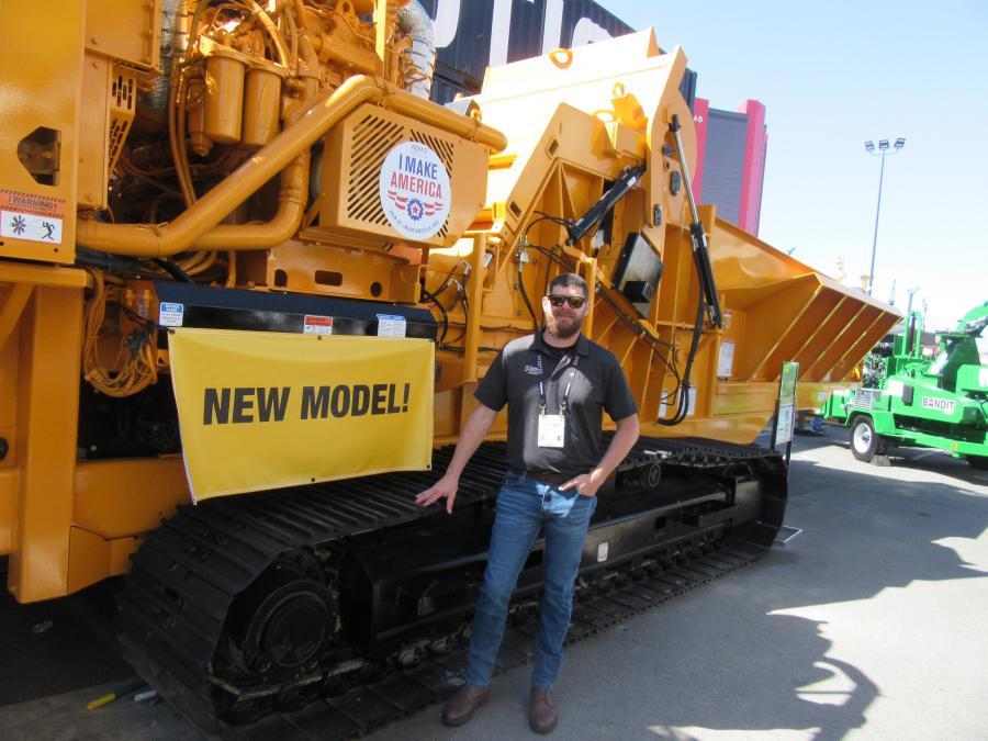 Joel Tiedman of Bandit Industries, Remus, Mich., introduces the new HM6420, the company’s first hammermill grinder.  