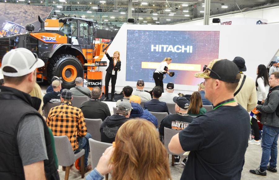A huge crowd turned out for every presentation at the Hitachi exhibit. This was the first time Hitachi had both wheel loaders and excavators under the “same umbrella” and everyone wanted to experience the “See What’s Next” show. 
