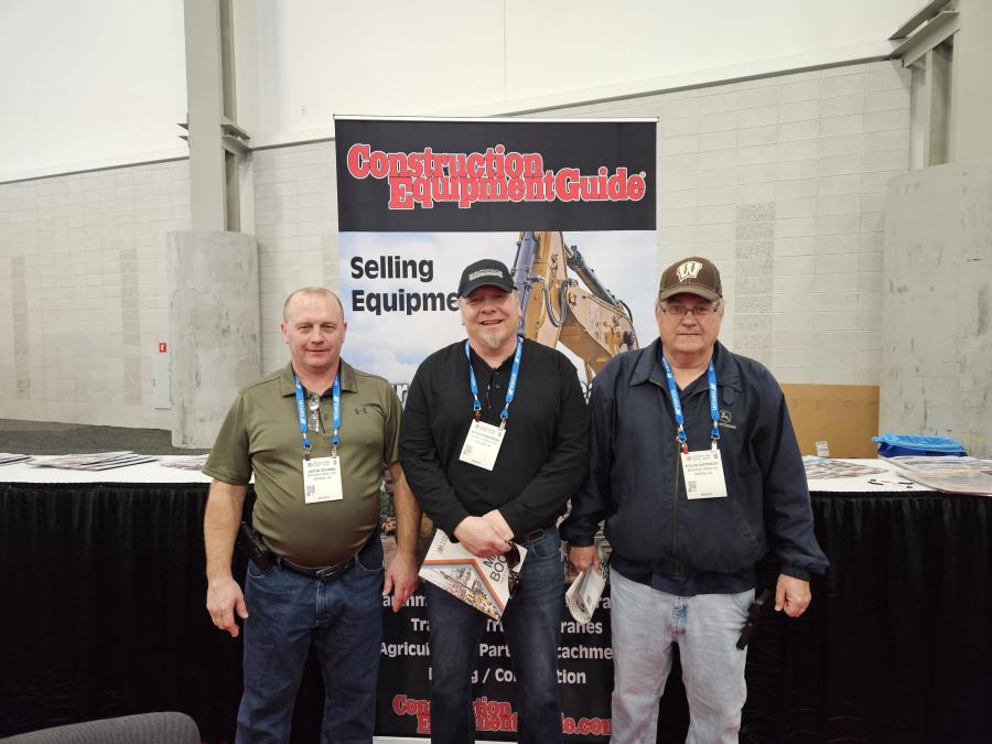 (L-R): Jason Schams, Glen Rogowski and Rollie Aspenson of Brooks Tractor stopped by Construction Equipment Guide’s booth.  