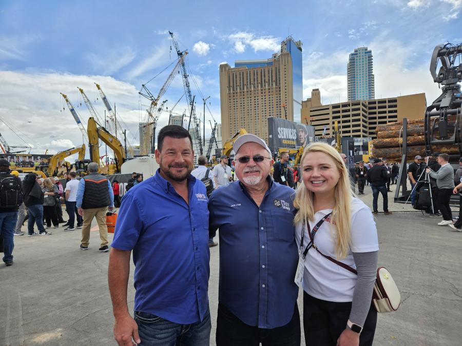 Taking in the sights at ConExpo in Las Vegas (L-R) are Chad Ketelsen. president of U.S. operations, Alex Lyon & Son; Jack Lyon, president, CEO of Alex Lyon & Son; and Jenny Wardach, representing CEG. 