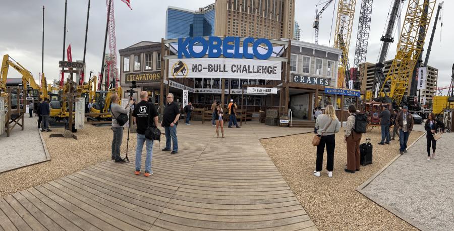 Kobelco’s impressive display in the festival lot featured the company’s full line of excavators and cranes and the “No Bull Challenge” mechanical bull. 
 