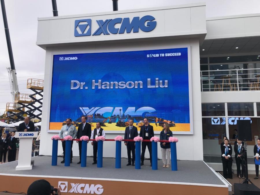 Dr. Hanson Liu, vice president of XCMG, addresses guests to the company’s opening ceremony Tuesday morning, March 14. XCMG exhibited 50 machines in eight categories during the show. 