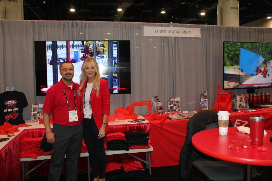 Lonny Emerson, owner and president of EZ Spot Ur Attachments with his wife, Christi, at the company’s ConExpo booth.
 