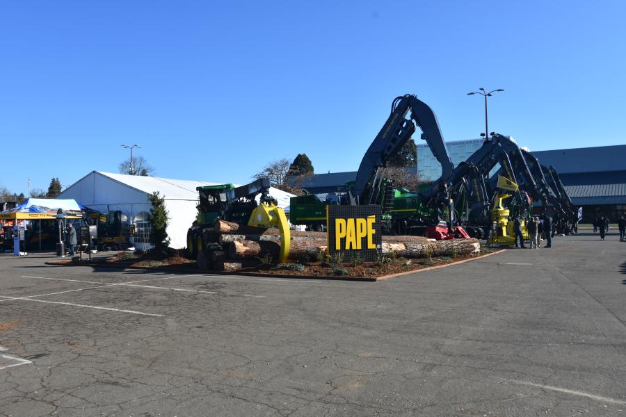 Pape, a leading supplier of heavy-duty construction and forestry equipment, serving forestry and logging needs on the West Coast from Washington, Oregon and California, has an impressive display of its John Deere equipment.
(CEG photo)