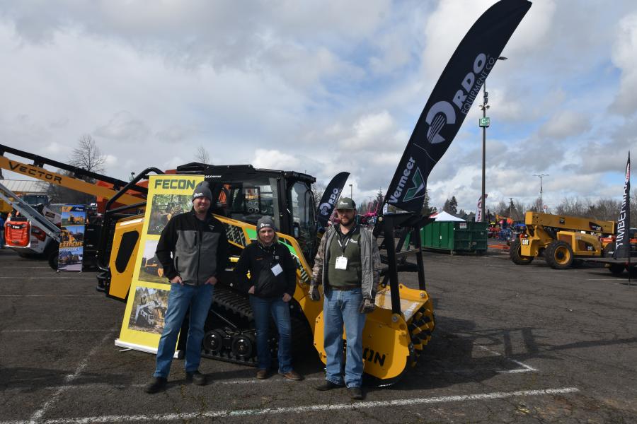 The team from RDO Equipment Co. and an assortment of Vermeer equipment and available attachments like the Fecon line of forestry management tools. The RDO team includes (L-R): Justin Henshaw, account manager;  Ally Tueffs and Chris Stanley, regional sales manager.
(CEG photo)
