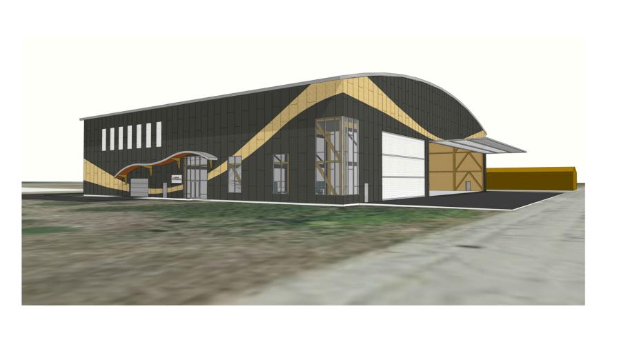 A rendering of the 35,683-sq.-ft. hangar planned for the Concord Municipal Airport. (SMP Architecture rendering)