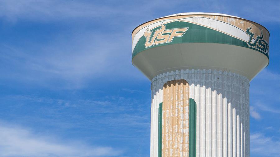 The water tower on the USF Tampa campus will be revitalized and painted as part of USF's Capital Renewal Program. (University of South Florida photo)