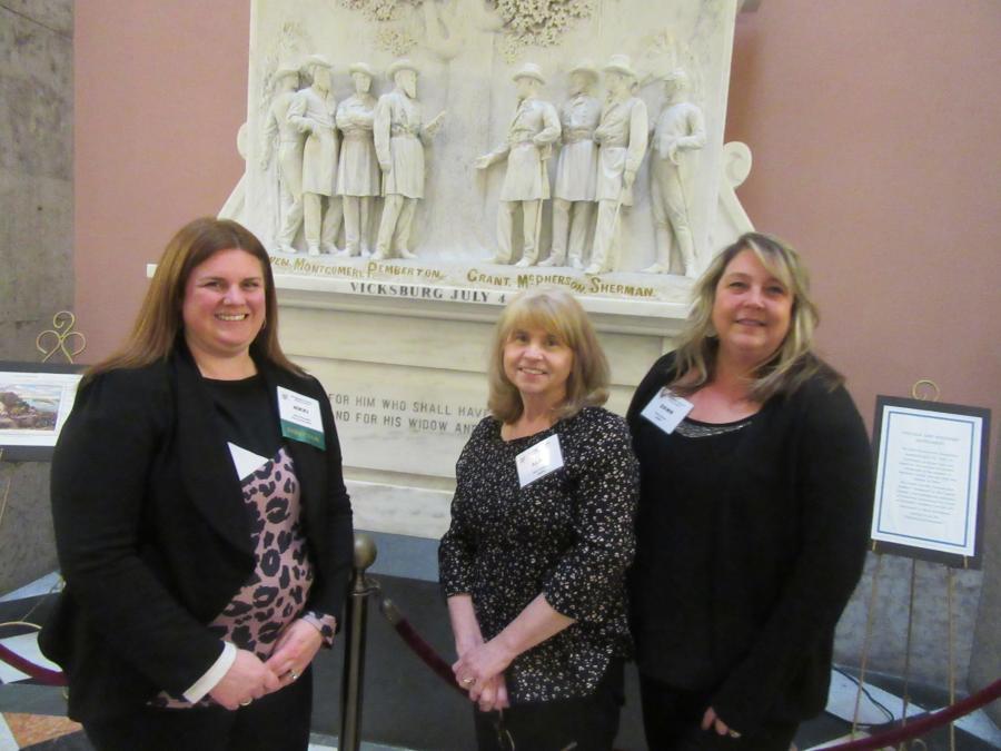 (L-R): Nikki Donnelly of the Olen Corporation joined OAIMA’s Aline George and Dawn Hoover to form the welcoming committee at the Legislative reception. 
(CEG photo)